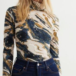 Long sleeve sheer marble turtleneck